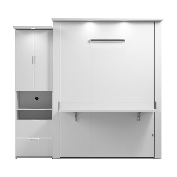 91W Queen Murphy Bed with Desk and Storage Cabinet