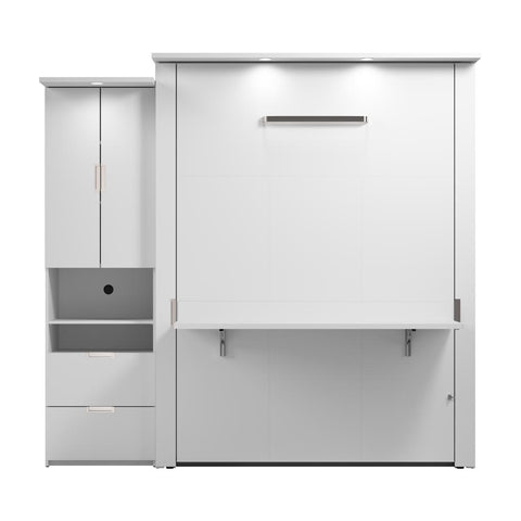 91W Queen Murphy Bed with Desk and Storage Cabinet