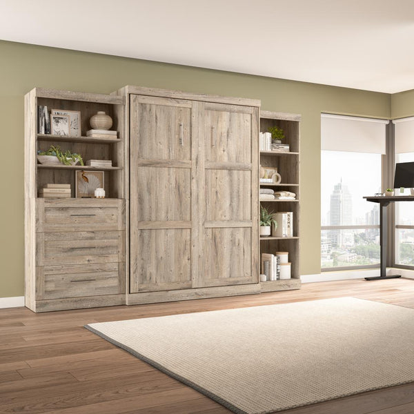 Queen Murphy Bed with Shelving and Drawers (126W)