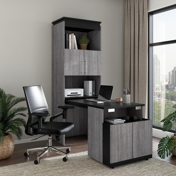 30W Tall Storage Cabinet with Doors and Fold-Out Desk