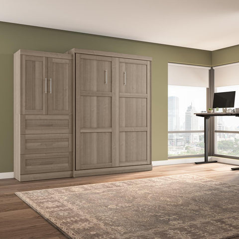 Queen Murphy Bed and Storage Cabinet with Drawers (101W)