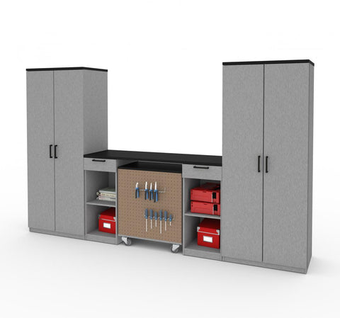 4-Piece Set with 2-Drawer Workbench and Large Storage Cabinets