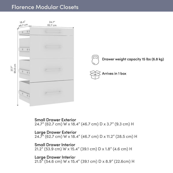 Modular Drawers (4) Set, Slab Style, 25W x 25D