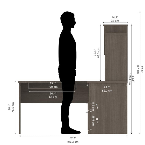 65W L-Shaped Desk with Hutch