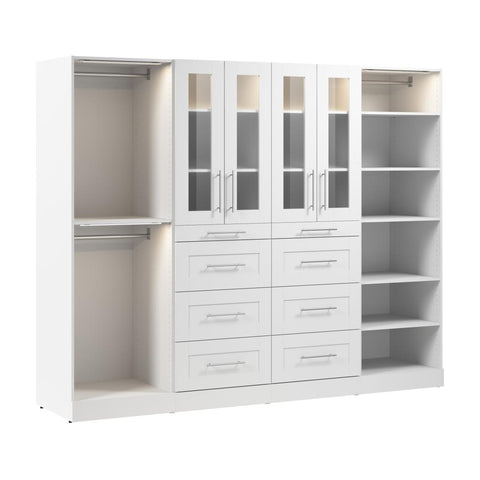 Modular Closet System with Shelves, Drawers, Doors, Clothing Rods & LED Lights, Shaker Style, 100W x 25D