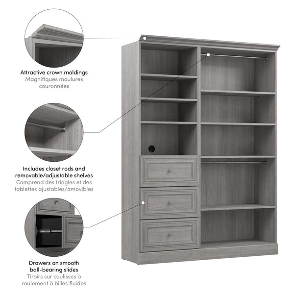 Traditional Closet System with Shelves, Drawers & Clothing Rods, 61W x 20D