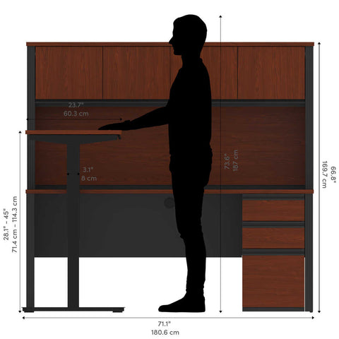 72W L-Shaped Standing Desk with Pedestal and Hutch