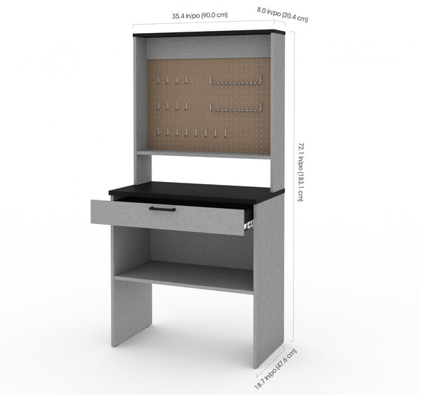 7-Piece Set including a Workbench with Pegboard and Stackable Storage Cabinets