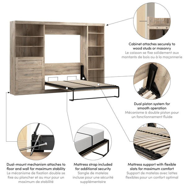 Full Murphy Bed with Shelving and Drawers (120W)