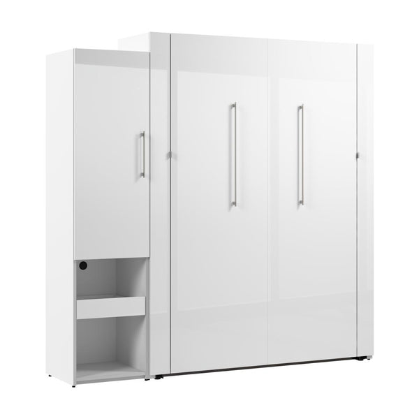 High Gloss Queen Murphy Bed and Storage Cabinet with Pull-Out Shelf (87W)