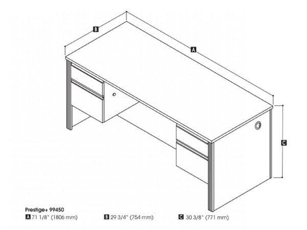 72W Executive Desk with Dual Half Pedestals