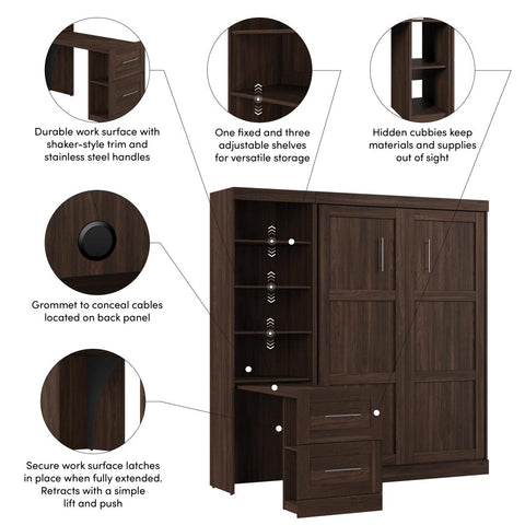 84W Full Size Murphy Bed with Pull-Out Desk