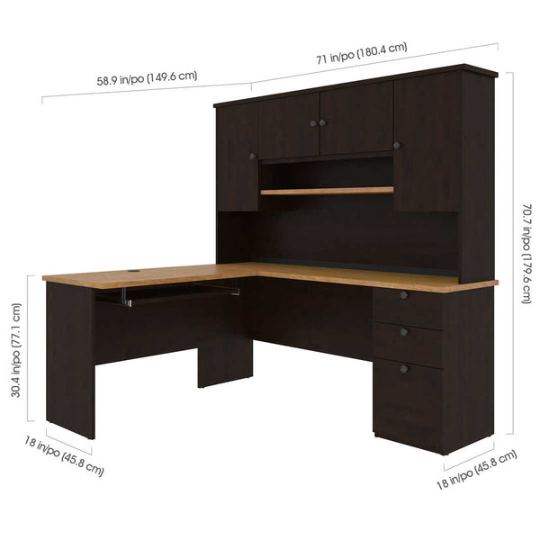 L-Shaped Desk with Pedestal and Hutch