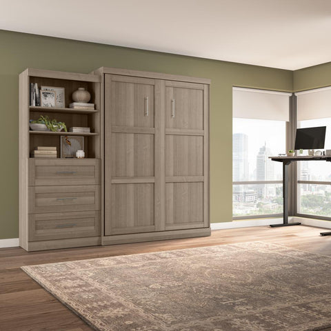 Queen Murphy Bed and Shelving Unit with Drawers (101W)