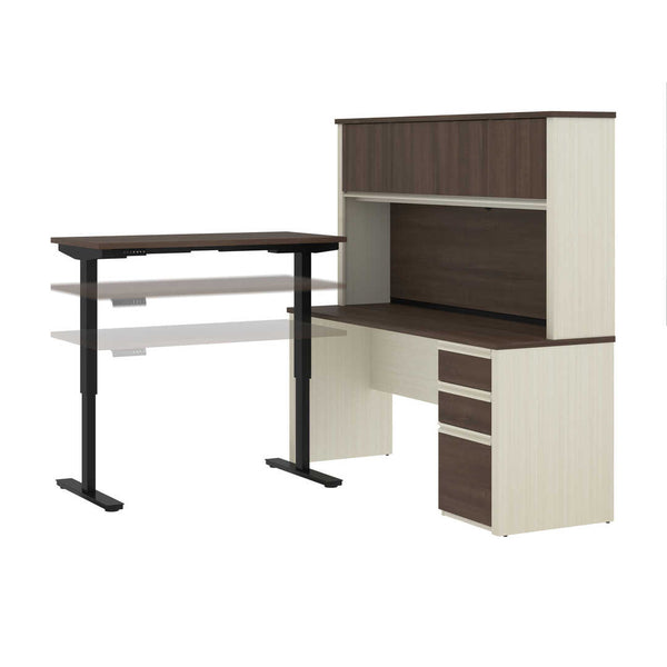 72W L-Shaped Standing Desk with Pedestal and Hutch