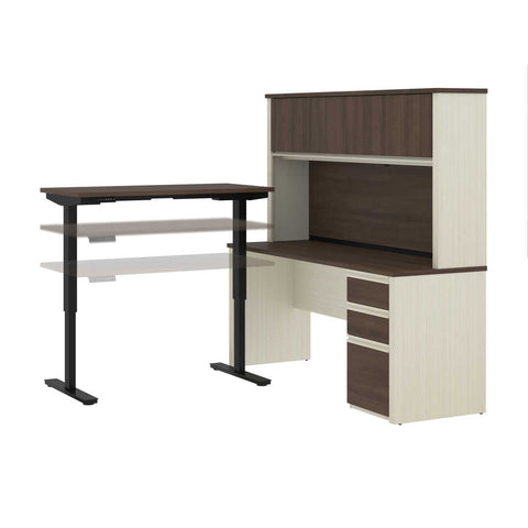 72W L-Shaped Standing Desk with Pedestal and Hutch