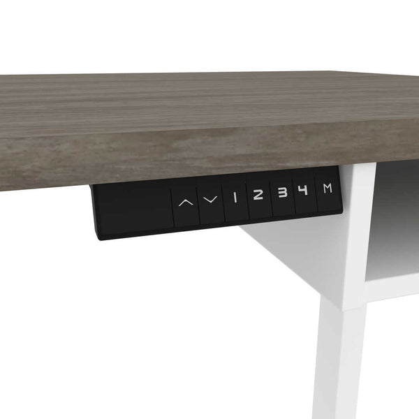 81W L-Shaped Standing Desk with Dual Monitor Arm and Credenza