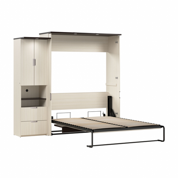 91W Queen Murphy Bed with Desk and Storage Cabinet