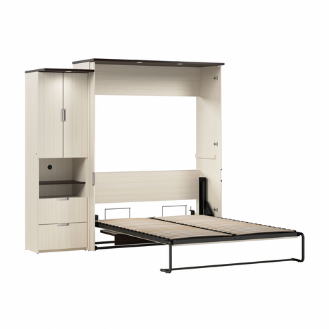 91W Queen Murphy Bed with Desk and Storage Cabinet