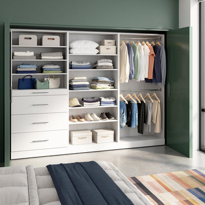 Modular Closet System with Shelves, Drawers & Clothing Rods, Slab Style, 107W x 16D