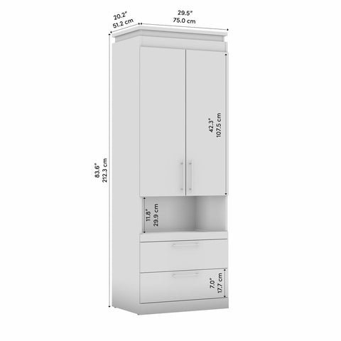30W Tall Storage Cabinet with Doors, Drawers and Pull-Out Shelf