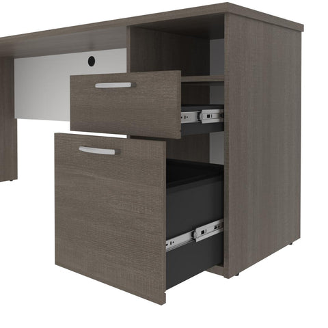 72W L-Shaped Standing Desk with Bookcase and File Cabinet