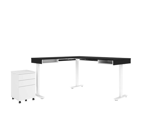 Viva L-Shaped Height-adjustable table with 2U1F mobile pedestal