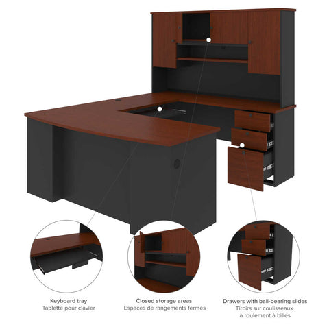 71W U or L-Shaped Executive Desk with Pedestal and Hutch