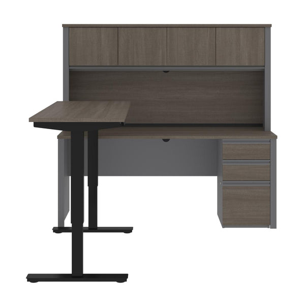 72W L-Shaped Standing Desk with Pedestal and Hutch