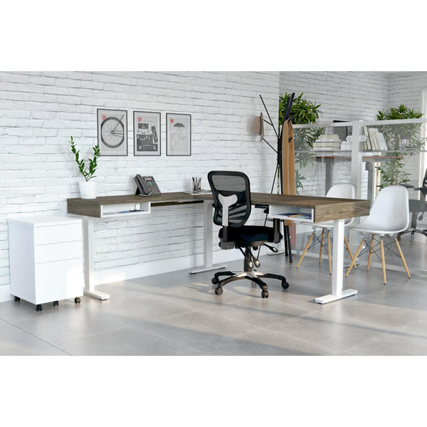 Viva L-Shaped Height-adjustable table with 2U1F mobile pedestal