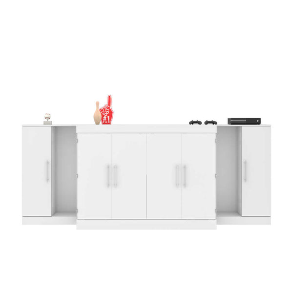 3-Piece Set Including One Full Cabinet Bed with Mattress and Two 26″ Storages Unit for Cabinet Beds