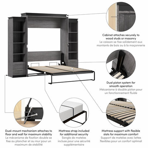 Queen Murphy Bed with Shelves and Drawers (106W)