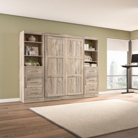 Full Murphy Bed and 2 Shelving Units with Drawers (109W)