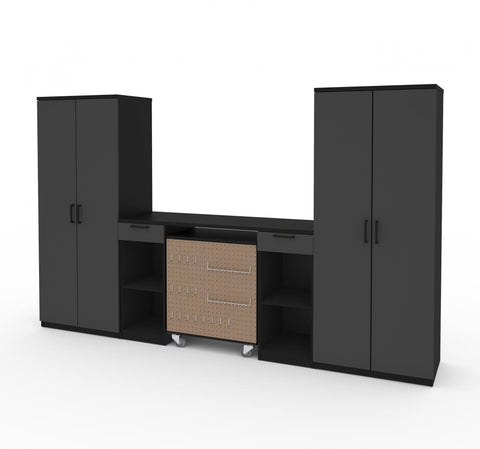 4-Piece Set with 2-Drawer Workbench and Large Storage Cabinets