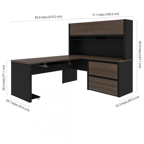 72W L-Shaped Desk with Hutch and Lateral File Cabinet
