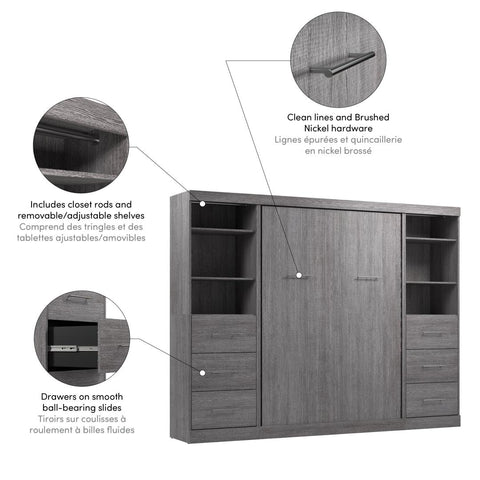 Full Murphy Bed and 2 Closet Organizers with Drawers (109W)