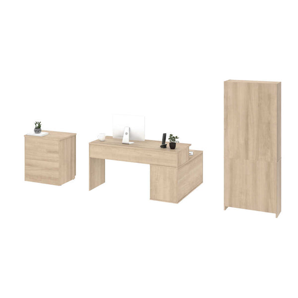3-Piece set including a small L-shaped desk, a Lateral File cabinet, and a bookcase