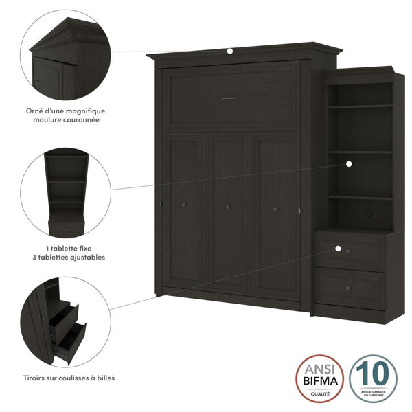 Queen Murphy Bed and Shelving Unit with 2 Drawers (92W)
