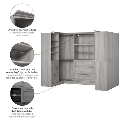 Traditional U-Shaped Closet System with Shelves, Drawers, Clothing Rods, Doors & Cubbies, 108W x 61D