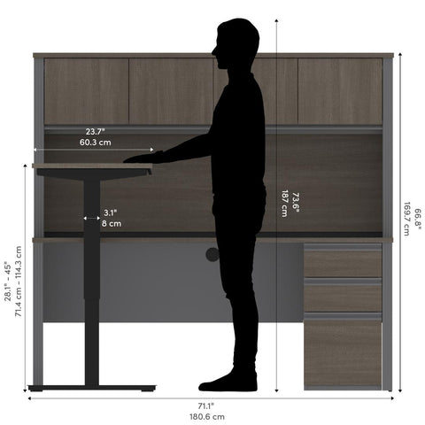 72W L-Shaped Standing Desk with Pedestal and Hutch