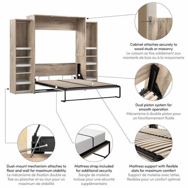 Queen Murphy Bed with 2 Narrow Closet Organizers (105W)