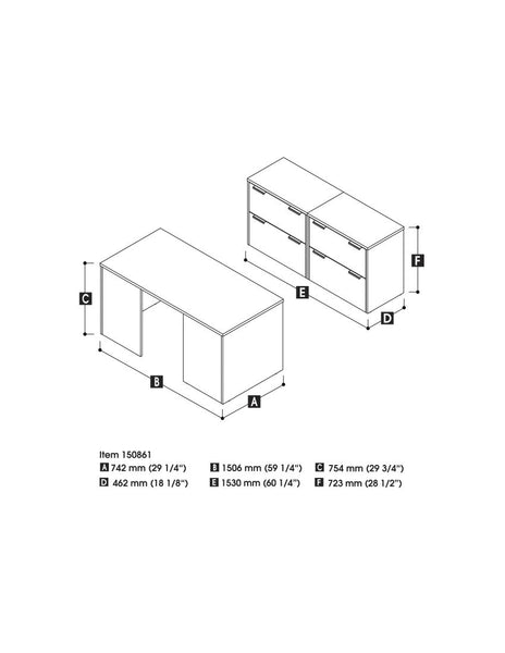 Desk Shell and Two Lateral File Cabinets