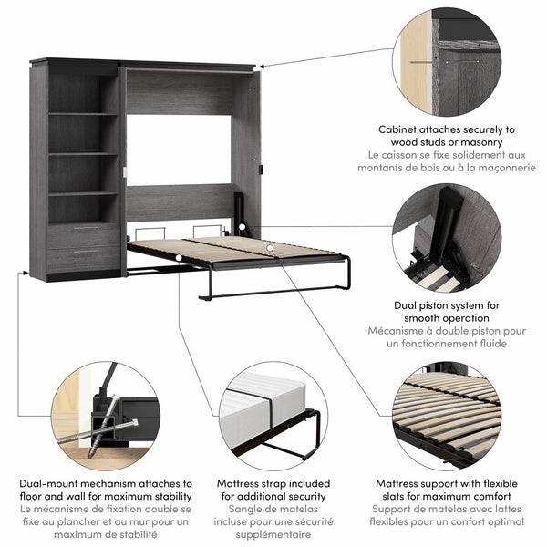 Full Murphy Bed with Shelves and Drawers (91W)
