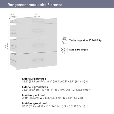 Modular Drawers (4) Set, Slab Style, 36W x 25D