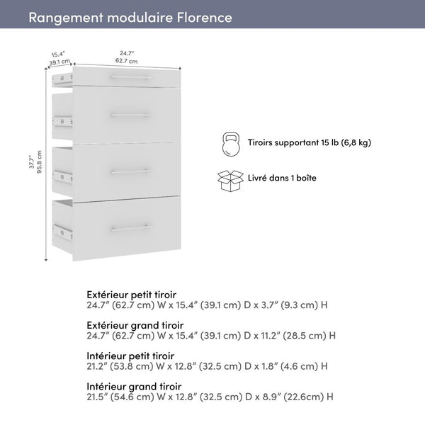 Modular Drawers (4) Set, Slab Style, 25W x 16D