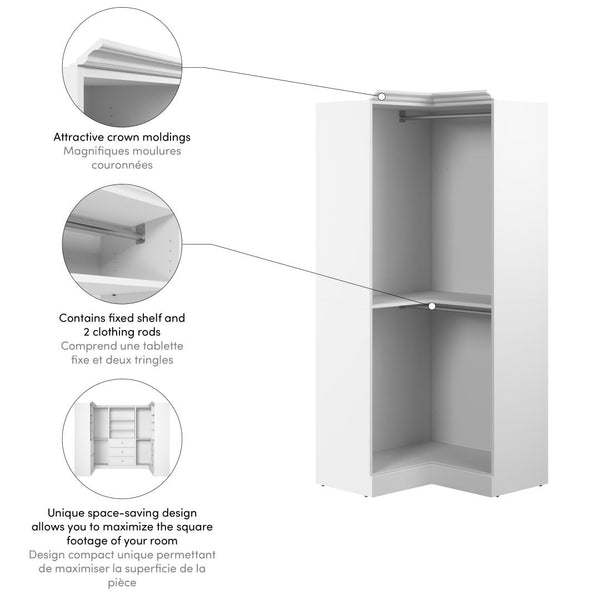Traditional Corner Closet System with Clothing Rods, 36W x 36D