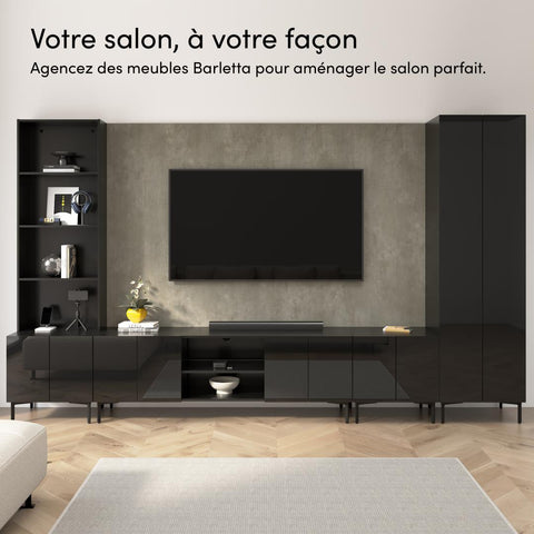 94W Modular Entertainment Center with TV Stand, Storage Cabinet, and Large Wall Panel