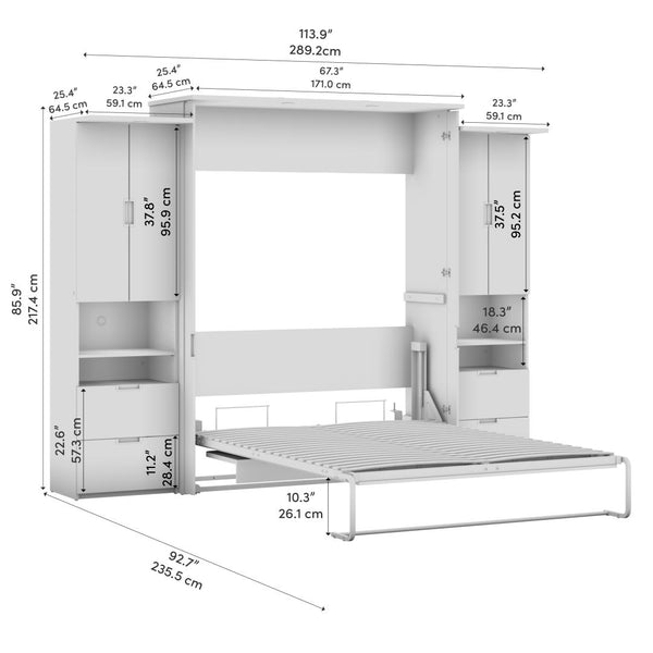 114W Queen Murphy Bed with Desk and 2 Storage Cabinets