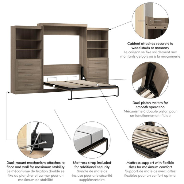 Queen Murphy Bed and 2 Shelving Units with Drawers (136W)
