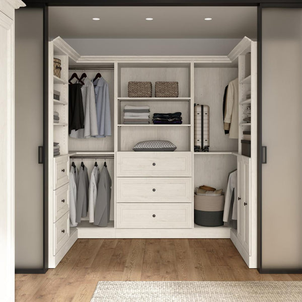 Traditional U-Shaped Closet System with Shelves, Drawers, Clothing Rods, Doors & Cubbies, 108W x 61D